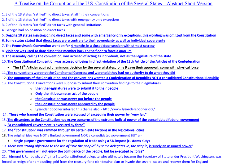 A Treatise on the Corruption of The US Constitutional Convention Abstract