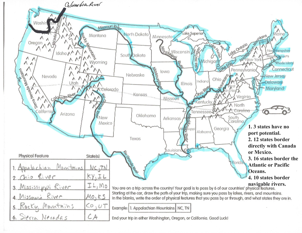 USA Map Borders Rivers Lakes